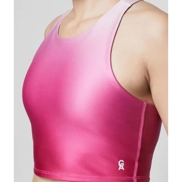 NWT GOOD AMERICAN Pink Ombre Crop Active Racerback Tank Top Sz 0 (XS) - Picture 5 of 5
